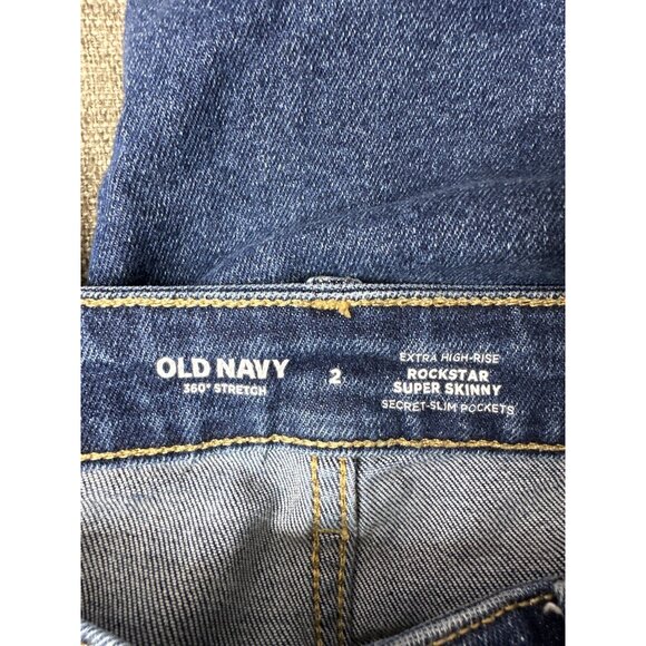 Old Navy Rockstar Extra High-Rise Super Skinny Distressed Jeans Sz 2 Blue Denim - Picture 5 of 9